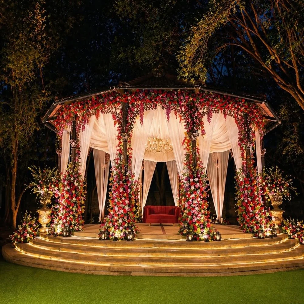 Night floral pavilion at The Tamarind Tree — completed Panigrahana work