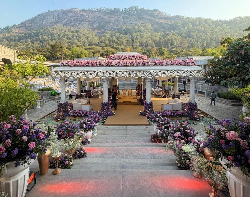 Hillside pavilion floral mandap — Panigrahana decor portfolio