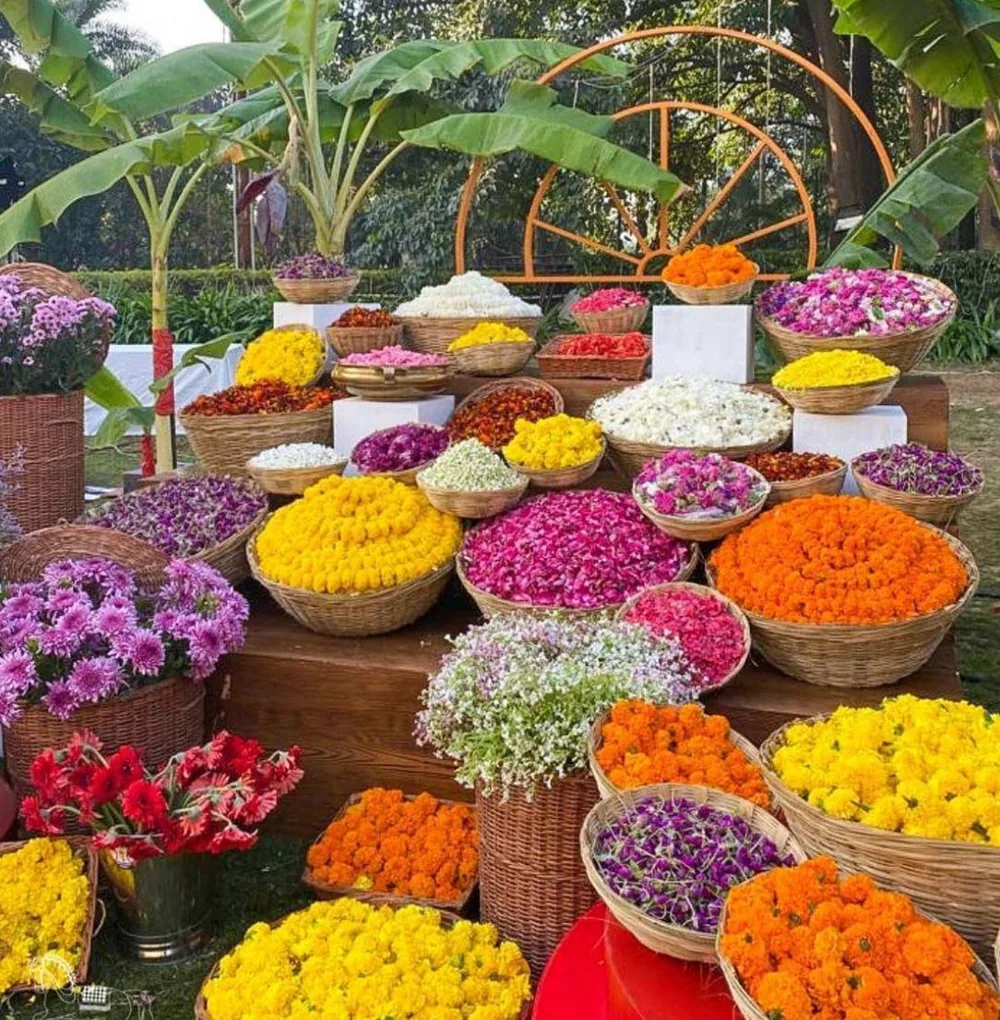 Marigold jasmine flower baskets — Panigrahana decor portfolio